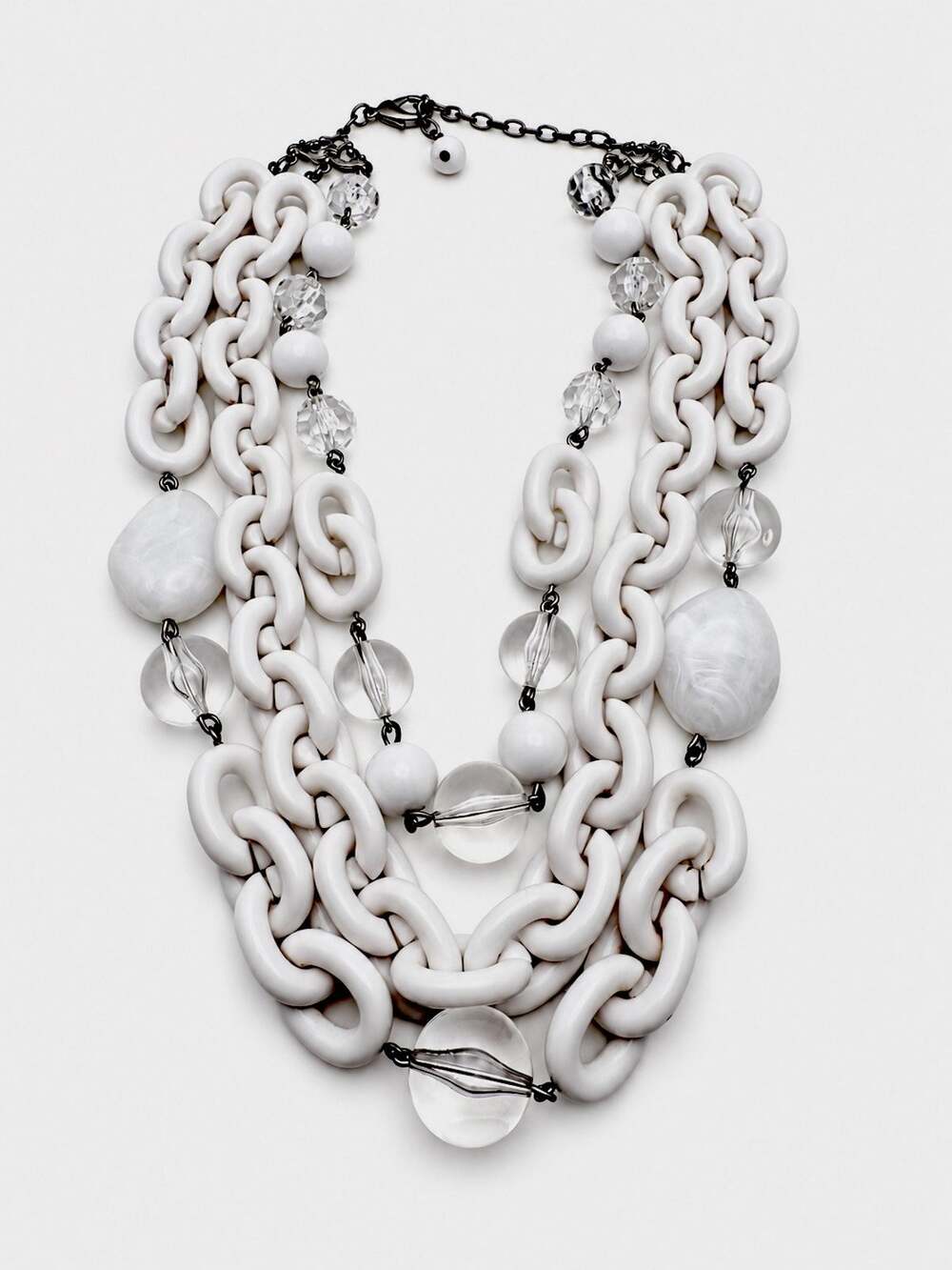Chunky White Acrylic Chain Link Statement Necklace 3 Strand Lucite Clear Beads
